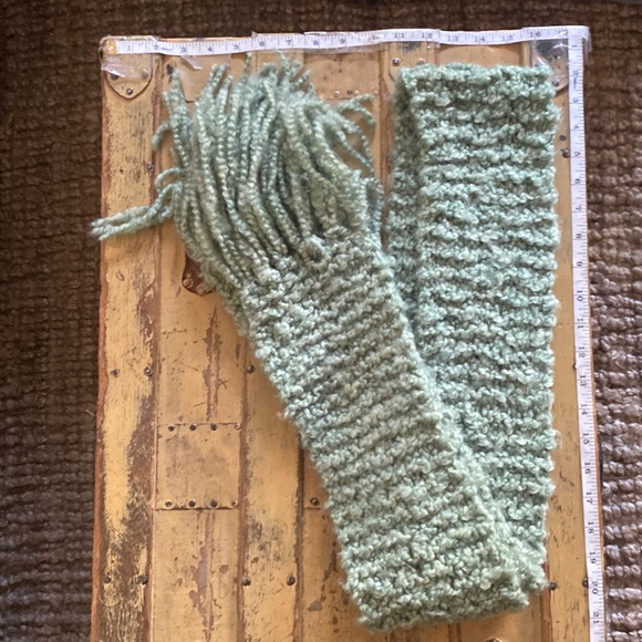 BOHO CHUNKY KNIT LONG WOVEN SCARF TASSELS SAGE MINT GREEN COZY WARM OS - Picture 3 of 14